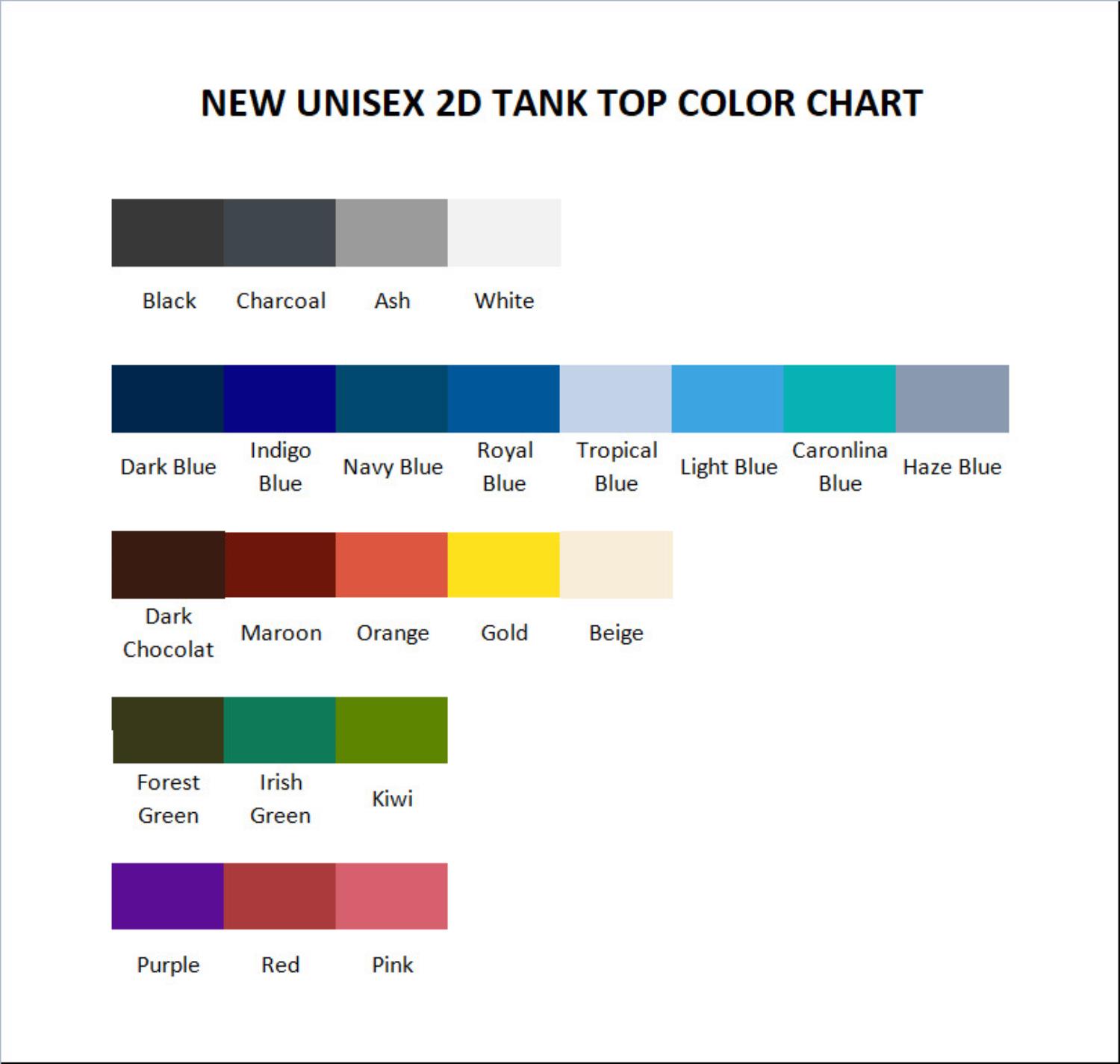 tank top color chart - Berserk Merchandise Store