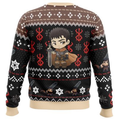 Chibi Guts Berserk Ugly Christmas Sweater BACK mockup - Berserk Merchandise