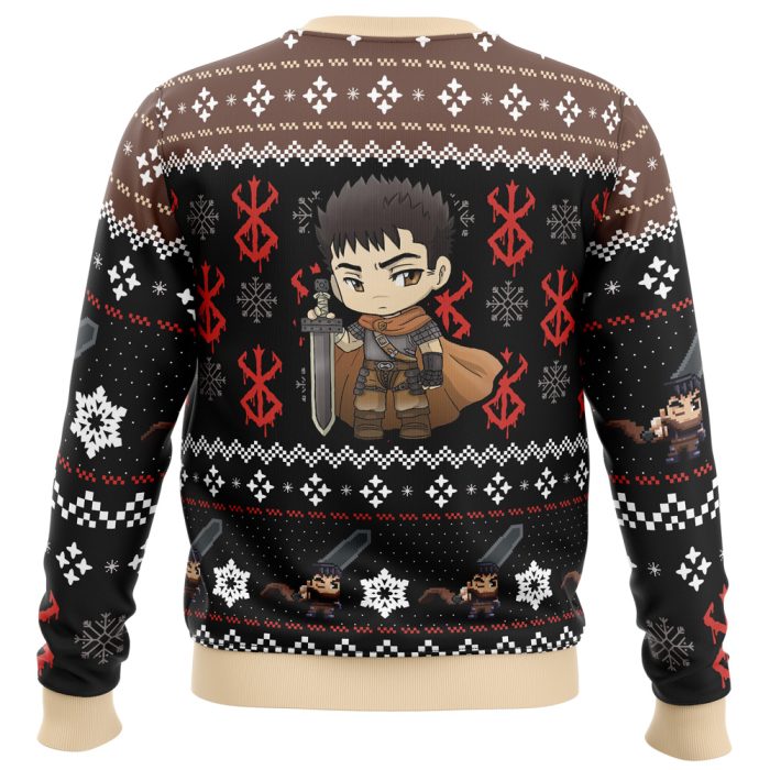 Chibi Guts Berserk Ugly Christmas Sweater BACK mockup - Berserk Merchandise