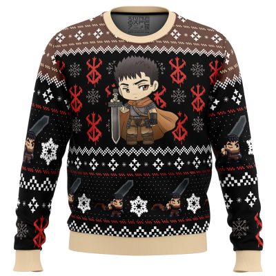 Chibi Guts Berserk Ugly Christmas Sweater FRONT mockup - Berserk Merchandise