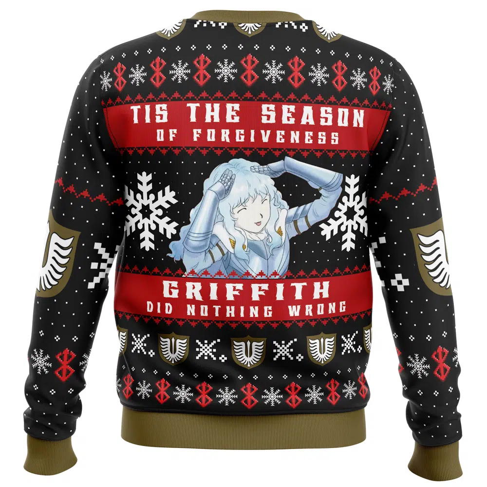 Griffith Did Nothing Wrong Berserk Ugly Christmas Sweater BACK mockup - Berserk Merchandise