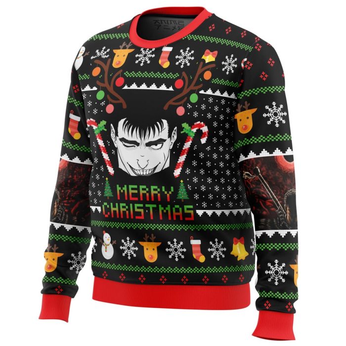 Guts Santa Claus Berzerk men sweatshirt SIDE FRONT mockup - Berserk Merchandise